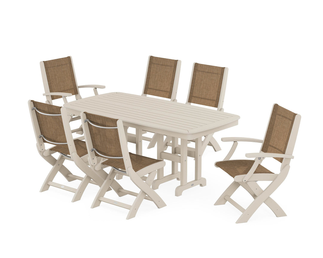 POLYWOOD® Coastal Folding Chair 7-Piece Dining Set