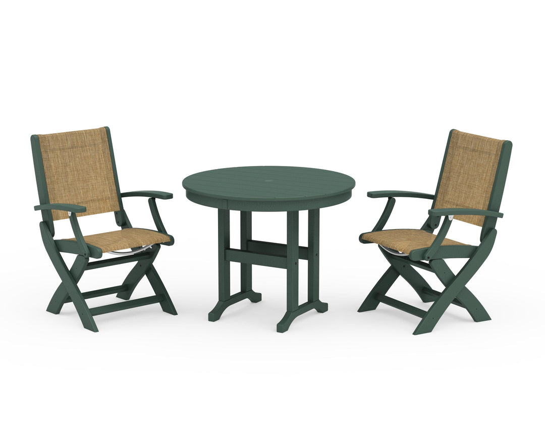 POLYWOOD® Coastal Folding Chair 3-Piece Round Dining Set