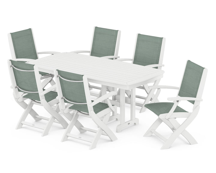POLYWOOD® Coastal Folding Arm Chair 7-Piece Dining Set