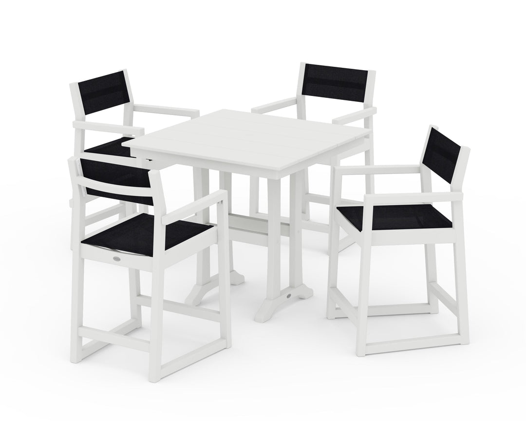 POLYWOOD® EDGE Sling Arm Chair 5-Piece Farmhouse Counter Set with Trestle Legs