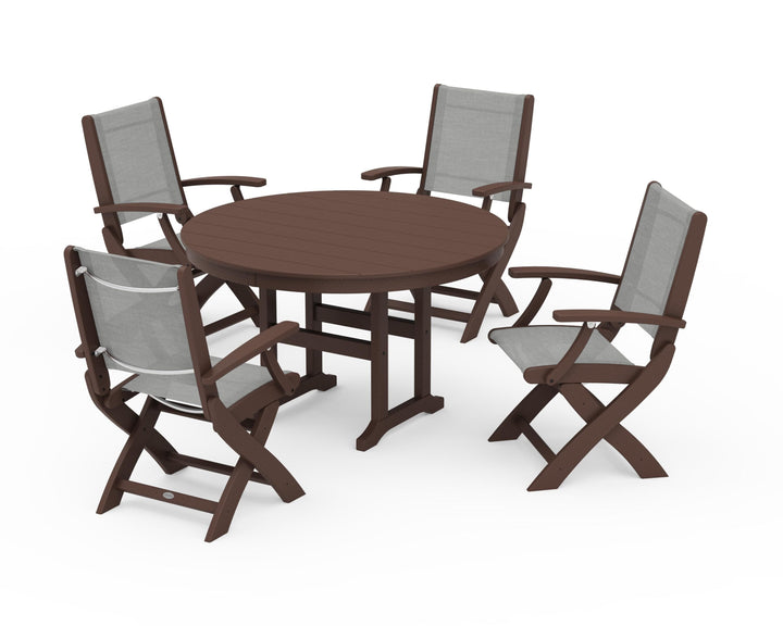 POLYWOOD® Coastal Folding Chair 5-Piece Round Dining Set