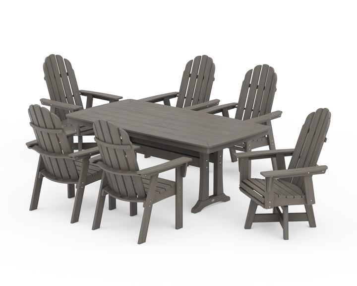 POLYWOOD® Vineyard Curveback Adirondack Swivel Chair 7-Piece Dining Set with Trestle Legs