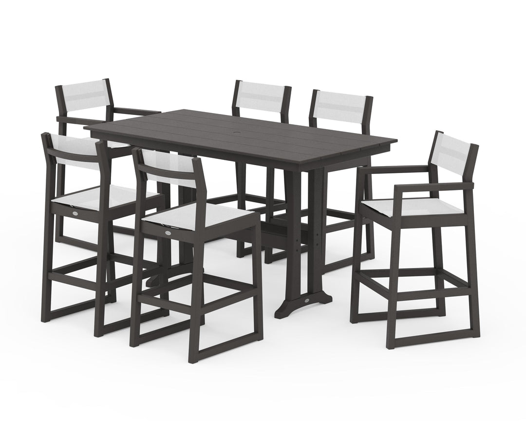 POLYWOOD® EDGE Sling 7-Piece Farmhouse Bar Set with Trestle Legs