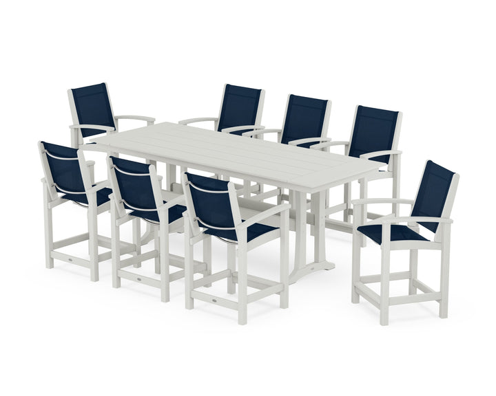 POLYWOOD® Coastal 9-Piece Farmhouse Counter Set with Trestle Legs
