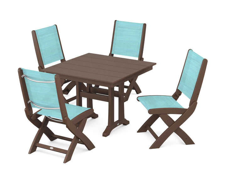 POLYWOOD® Coastal Folding Side Chair 5-Piece Farmhouse Dining Set With Trestle Legs