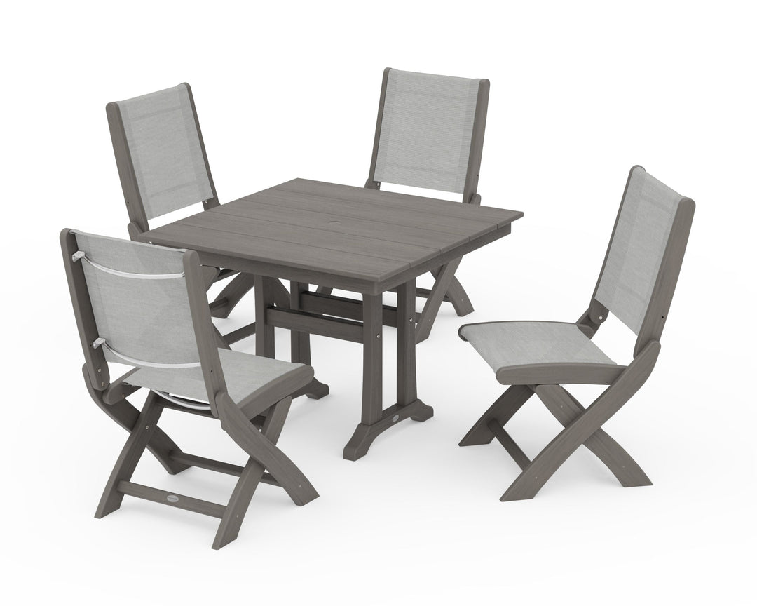 POLYWOOD® Coastal Folding Side Chair 5-Piece Farmhouse Dining Set With Trestle Legs
