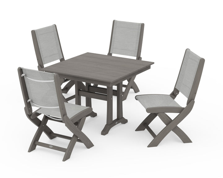 POLYWOOD® Coastal Folding Side Chair 5-Piece Farmhouse Dining Set With Trestle Legs