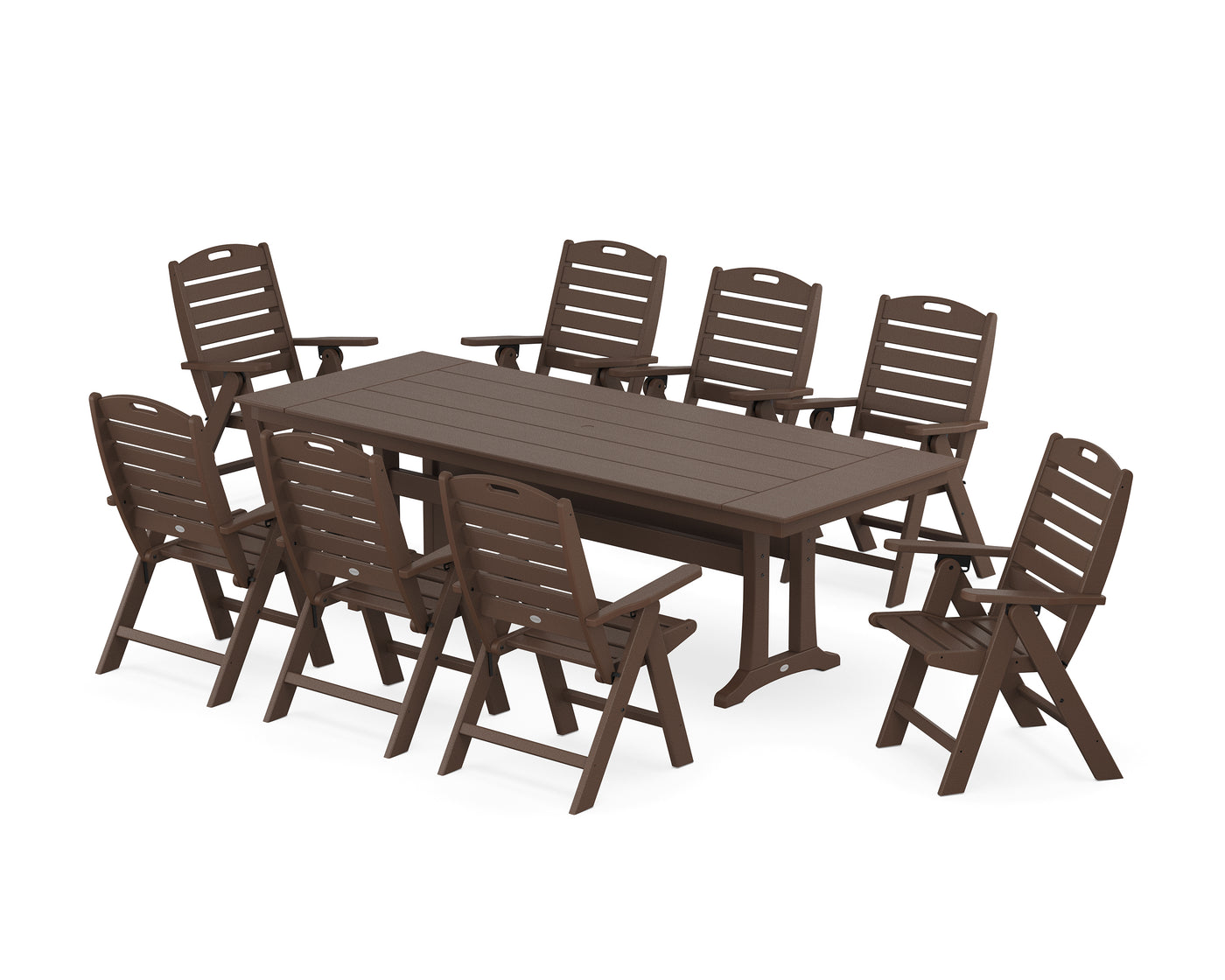 Nautical Highback 9-Piece Farmhouse Dining Set with Trestle Legs