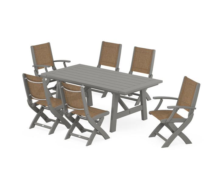 POLYWOOD® Coastal Folding Chair 7-Piece Rustic Farmhouse Dining Set