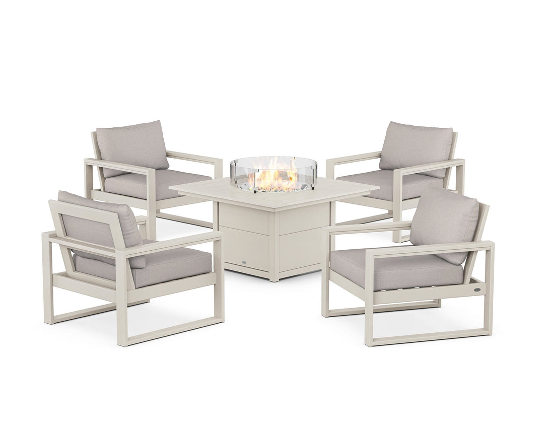 POLYWOOD® EDGE Sectional 5-Piece Deep Seating Set with Fire Pit Table
