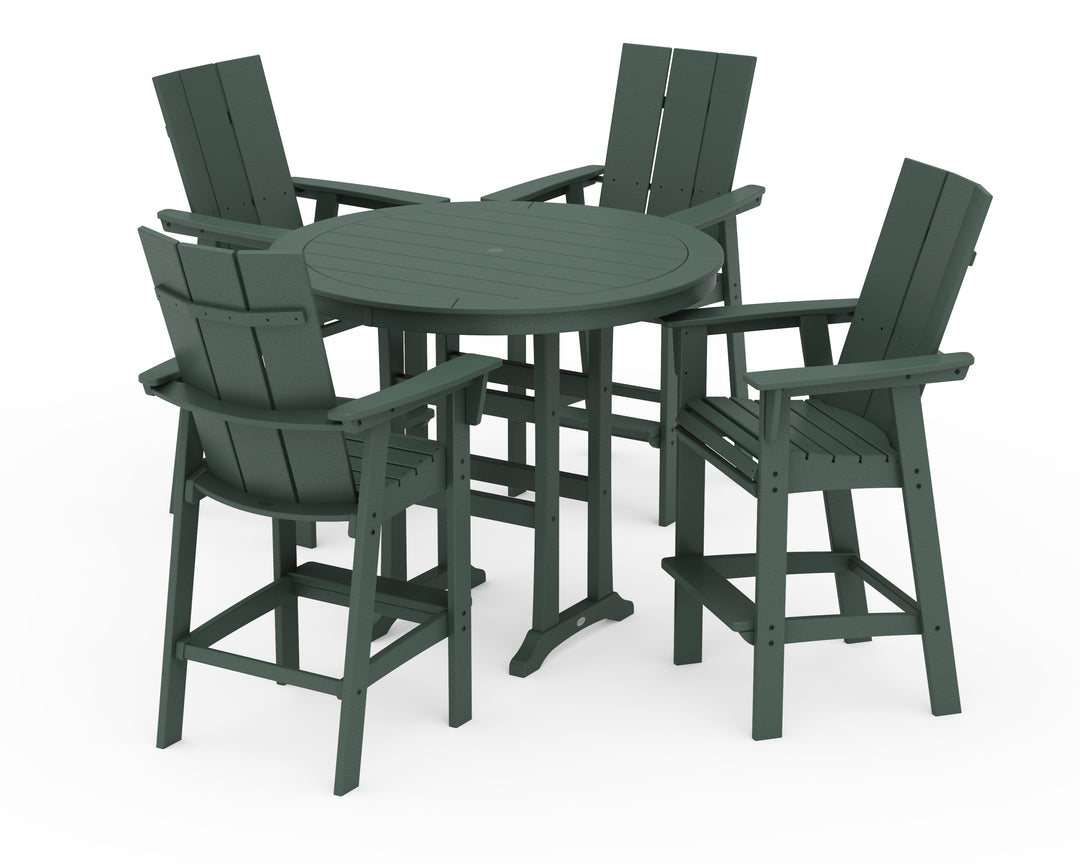 POLYWOOD® Modern Curveback Adirondack 5-Piece Nautical Trestle Bar Set
