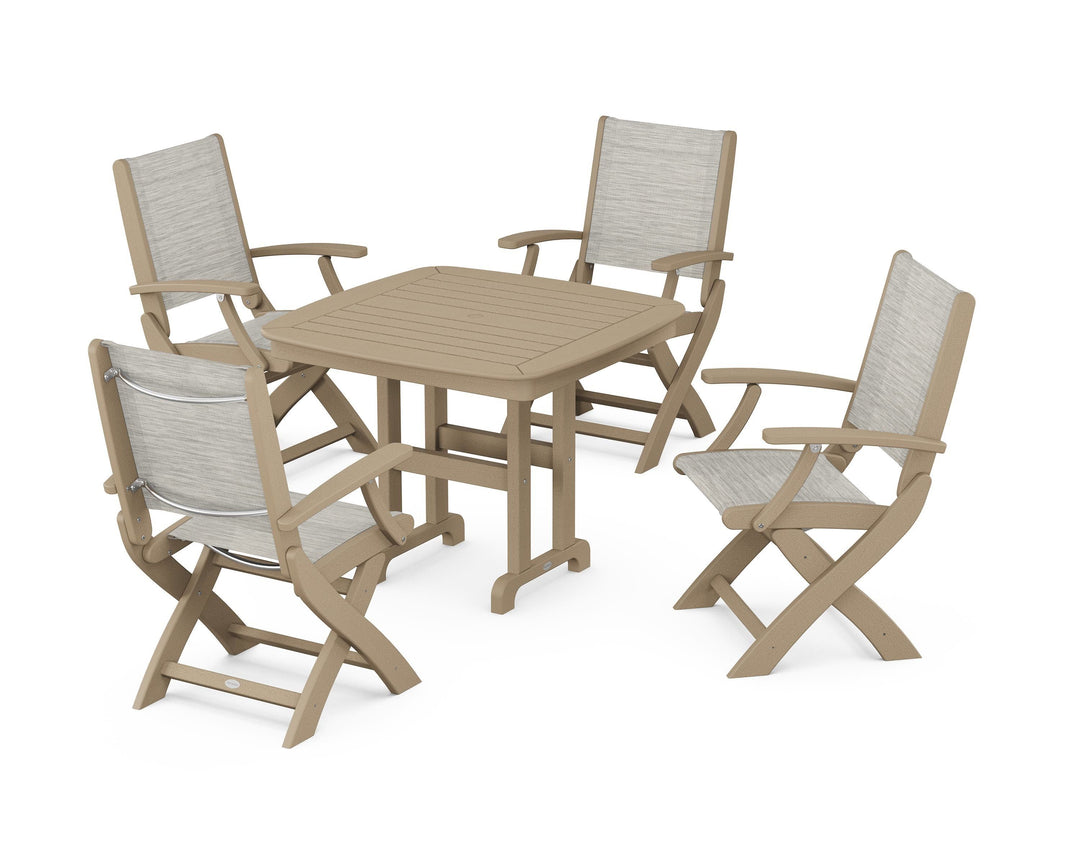 POLYWOOD® Coastal Folding Chair 5-Piece Dining Set
