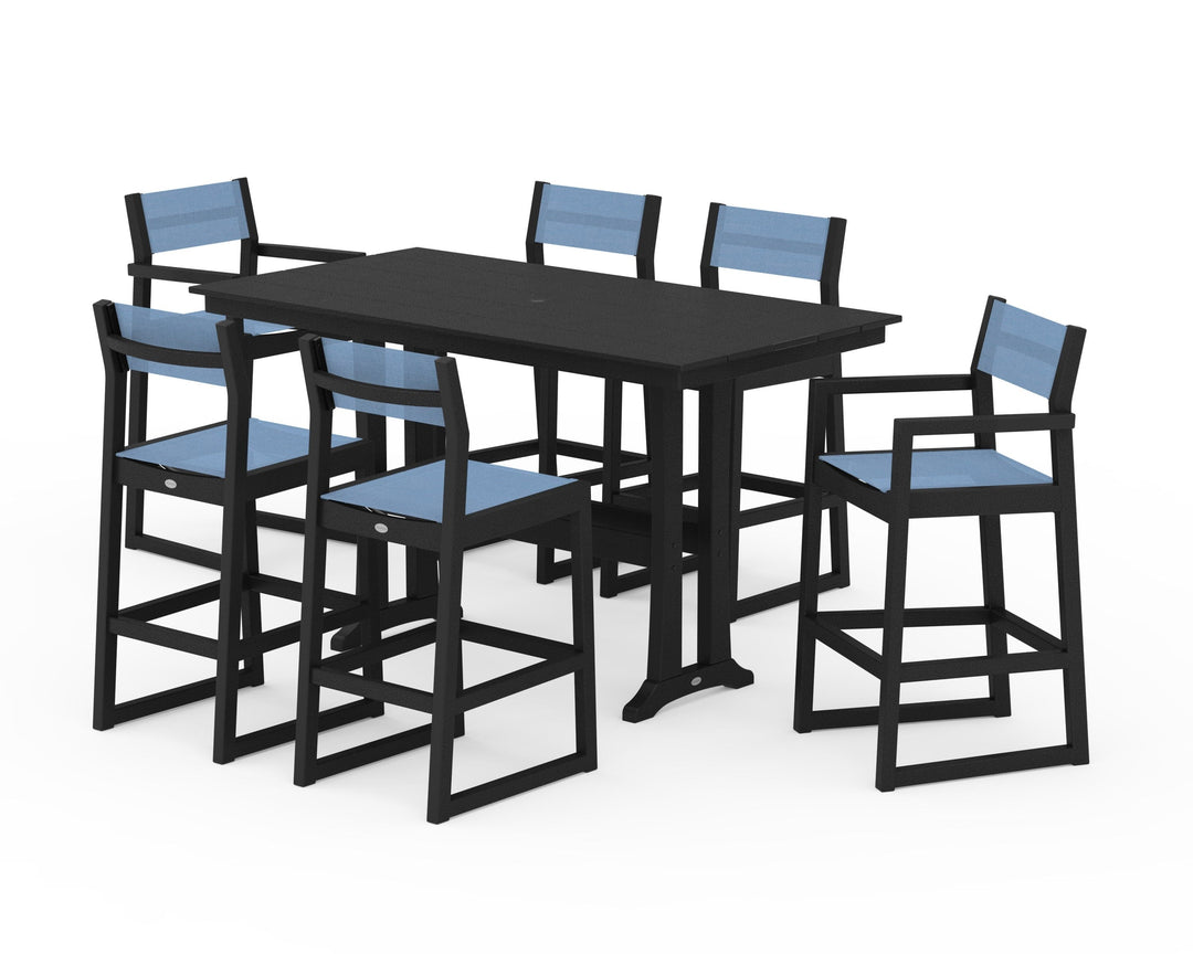 POLYWOOD® EDGE Sling 7-Piece Farmhouse Bar Set with Trestle Legs