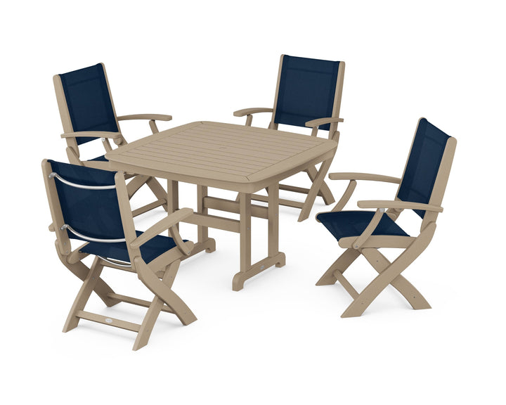 POLYWOOD® Coastal Folding Chair 5-Piece Dining Set
