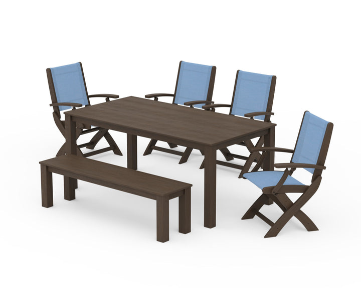 POLYWOOD® Coastal Folding Chair 6-Piece Parsons Dining Set with Bench