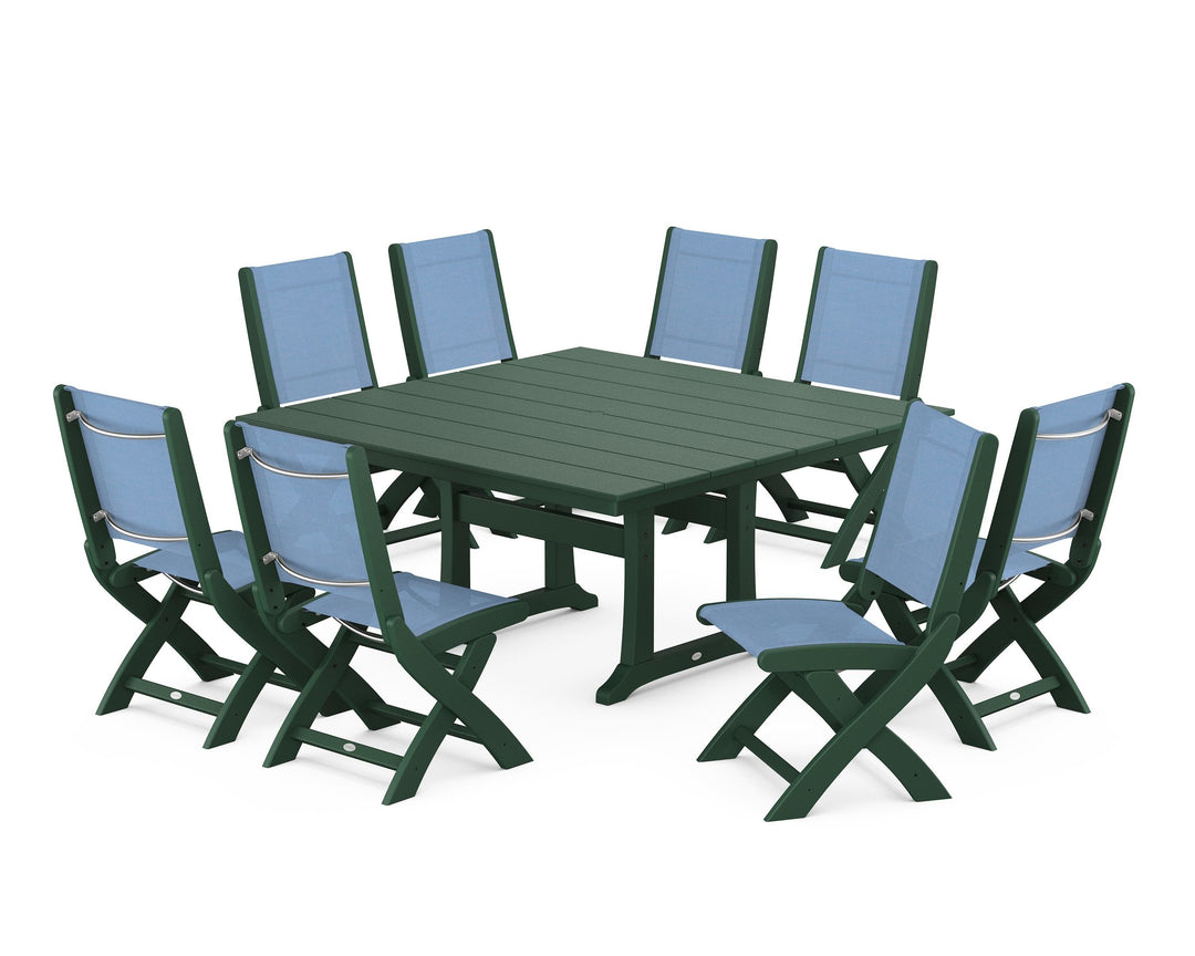 POLYWOOD® Coastal Folding Side Chair 9-Piece Farmhouse Dining Set