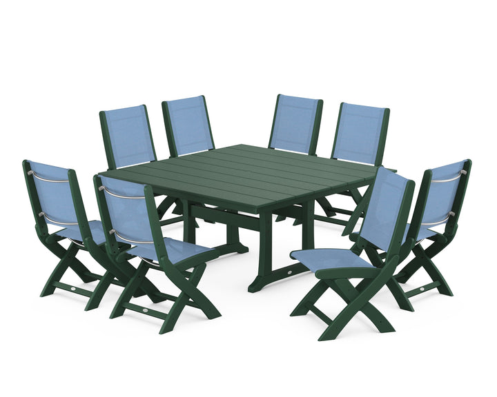 POLYWOOD® Coastal Folding Side Chair 9-Piece Farmhouse Dining Set