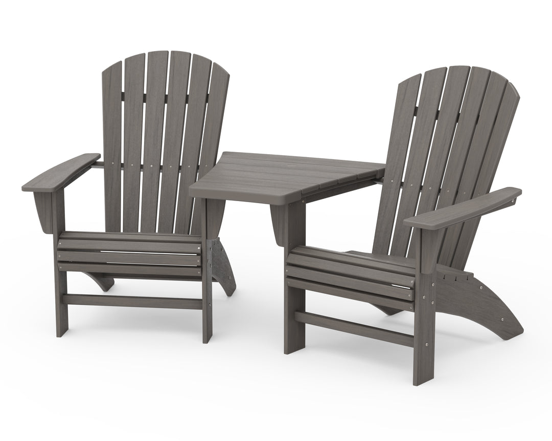 POLYWOOD® Nautical 3-Piece Curveback Adirondack Set with Angled Connecting Table