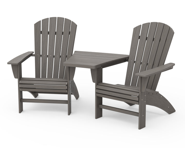 POLYWOOD® Nautical 3-Piece Curveback Adirondack Set with Angled Connecting Table