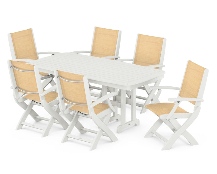 POLYWOOD® Coastal Folding Arm Chair 7-Piece Dining Set