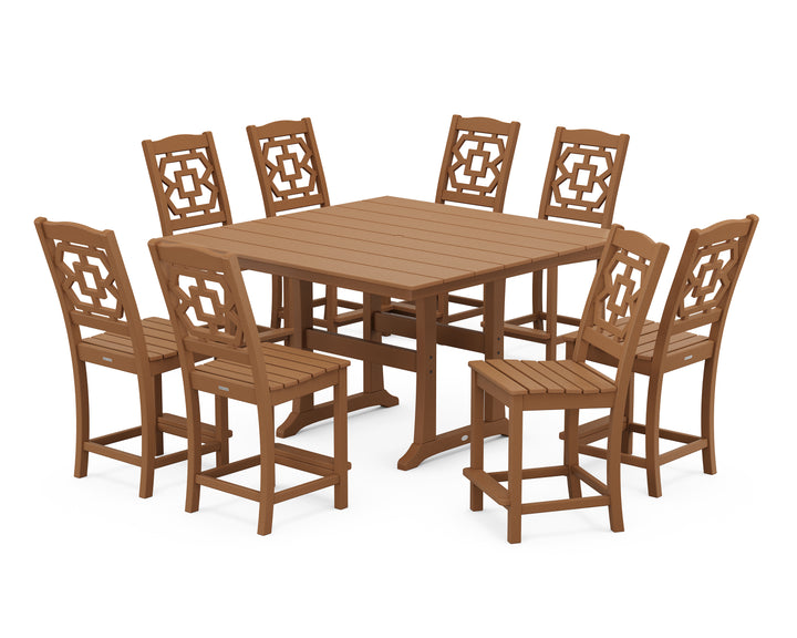 Martha Stewart by POLYWOOD® Chinoiserie 9-Piece Square Farmhouse Side Chair Counter Set with Trestle Legs