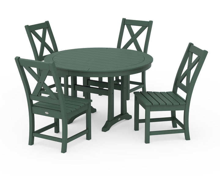 POLYWOOD® Braxton Side Chair 5-Piece Round Dining Set With Trestle Legs