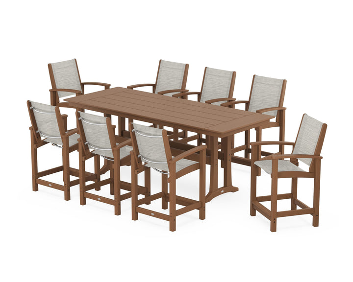 POLYWOOD® Coastal 9-Piece Farmhouse Counter Set with Trestle Legs