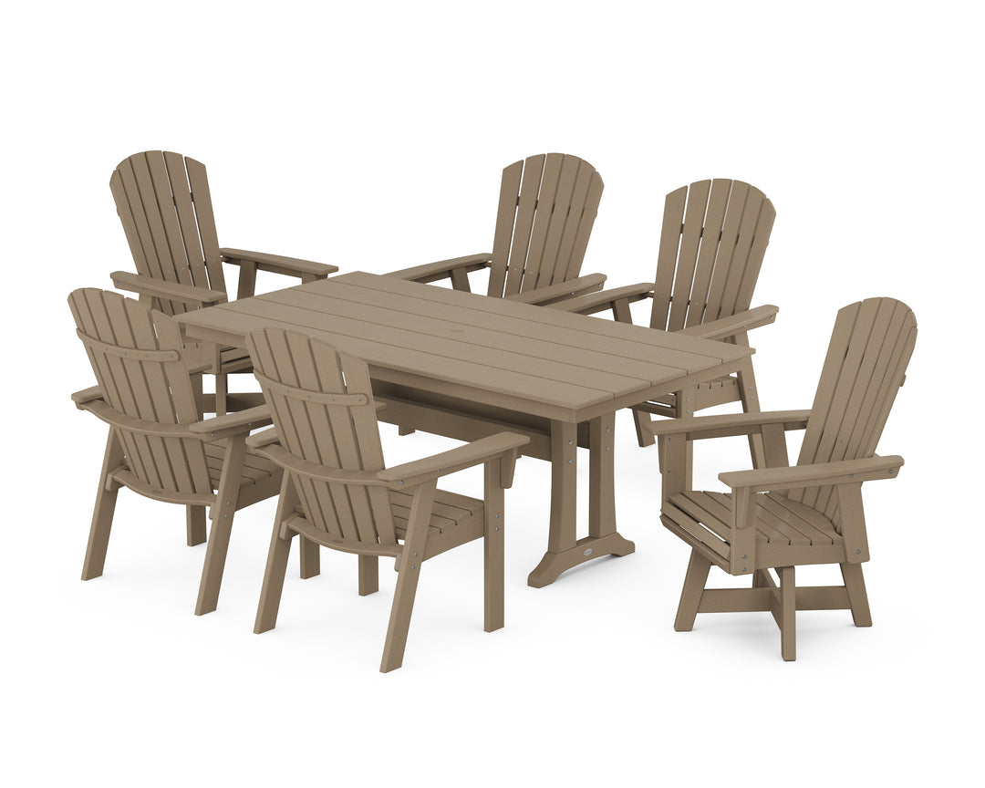 POLYWOOD® Nautical Curveback Adirondack Swivel Chair 7-Piece Farmhouse Dining Set With Trestle Legs
