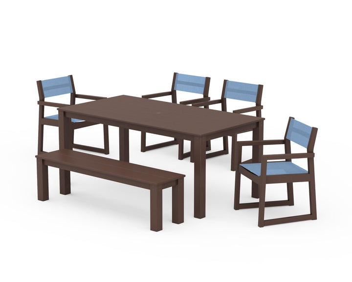 POLYWOOD® EDGE Sling Arm Chair 6-Piece Parsons Dining Set with Bench