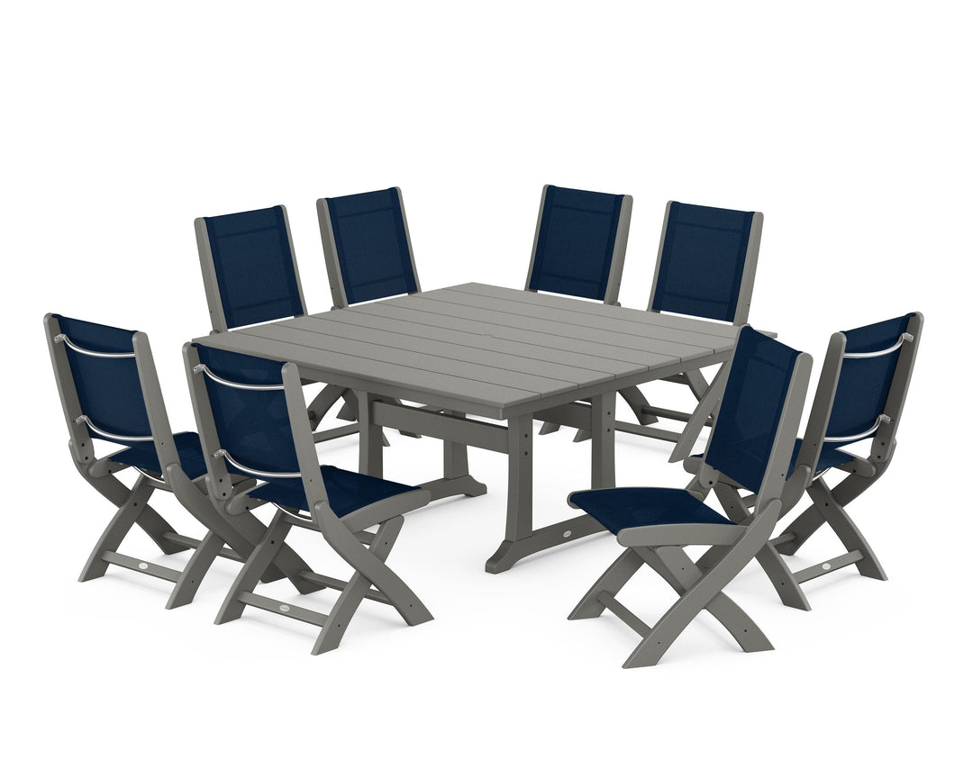 POLYWOOD® Coastal Folding Side Chair 9-Piece Farmhouse Dining Set
