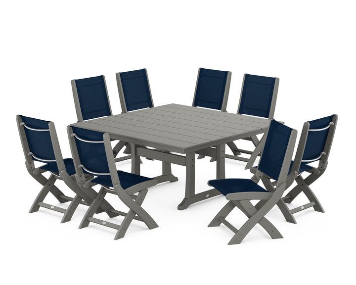 POLYWOOD® Coastal Folding Side Chair 9-Piece Farmhouse Dining Set