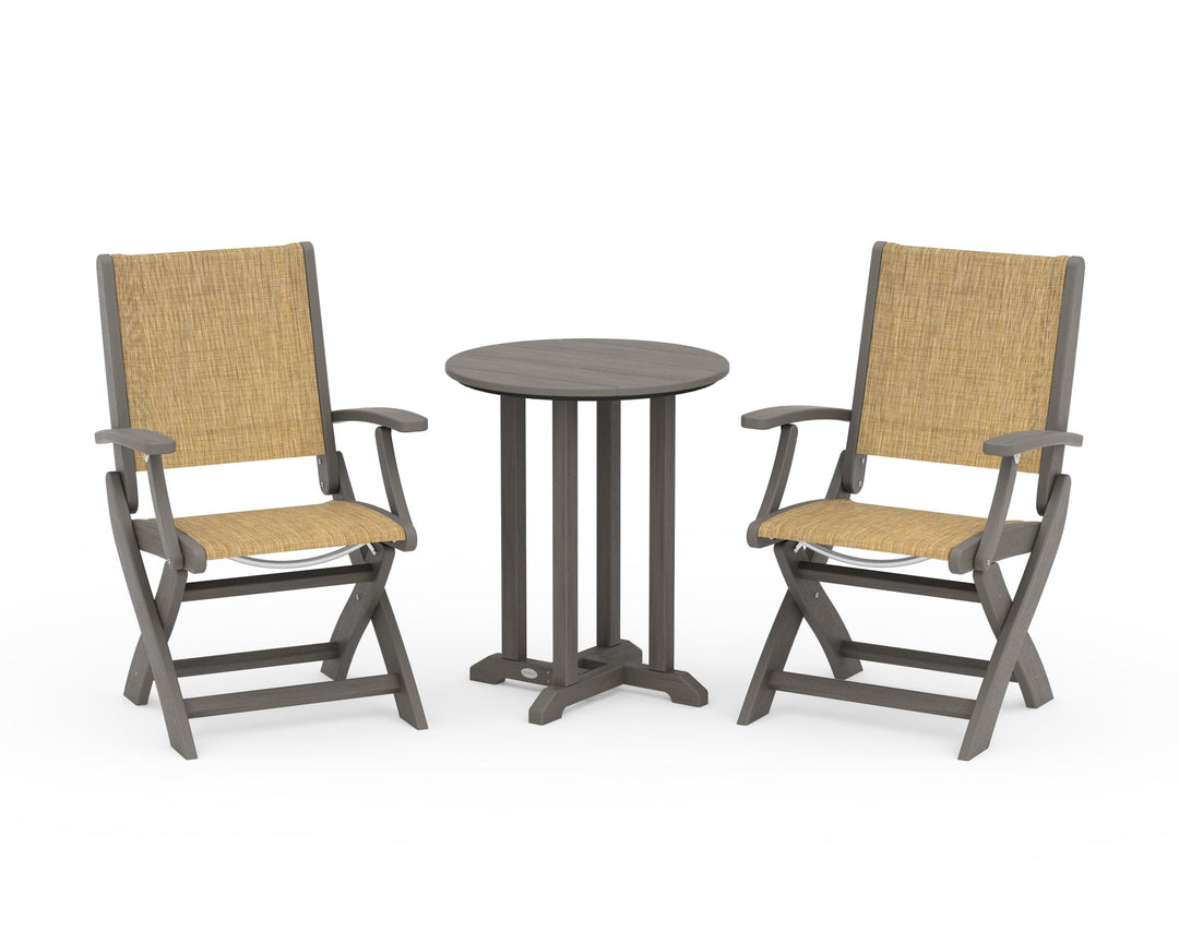 POLYWOOD® Coastal Folding 3-Piece Round Bistro Dining Set