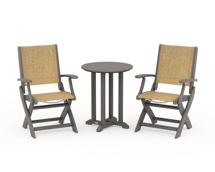POLYWOOD® Coastal Folding 3-Piece Round Bistro Dining Set