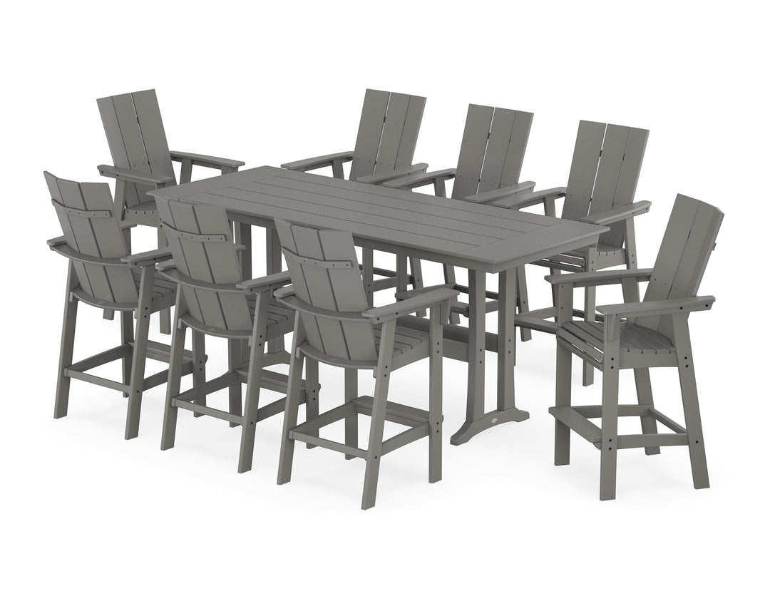 POLYWOOD® Modern Curveback Adirondack 9-Piece Farmhouse Bar Set with Trestle Legs