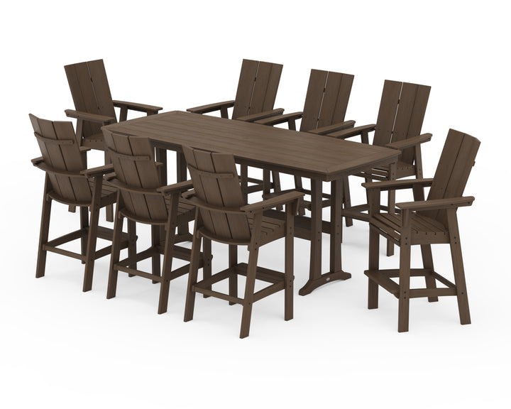 POLYWOOD® Modern Curveback Adirondack 9-Piece Bar Set with Trestle Legs
