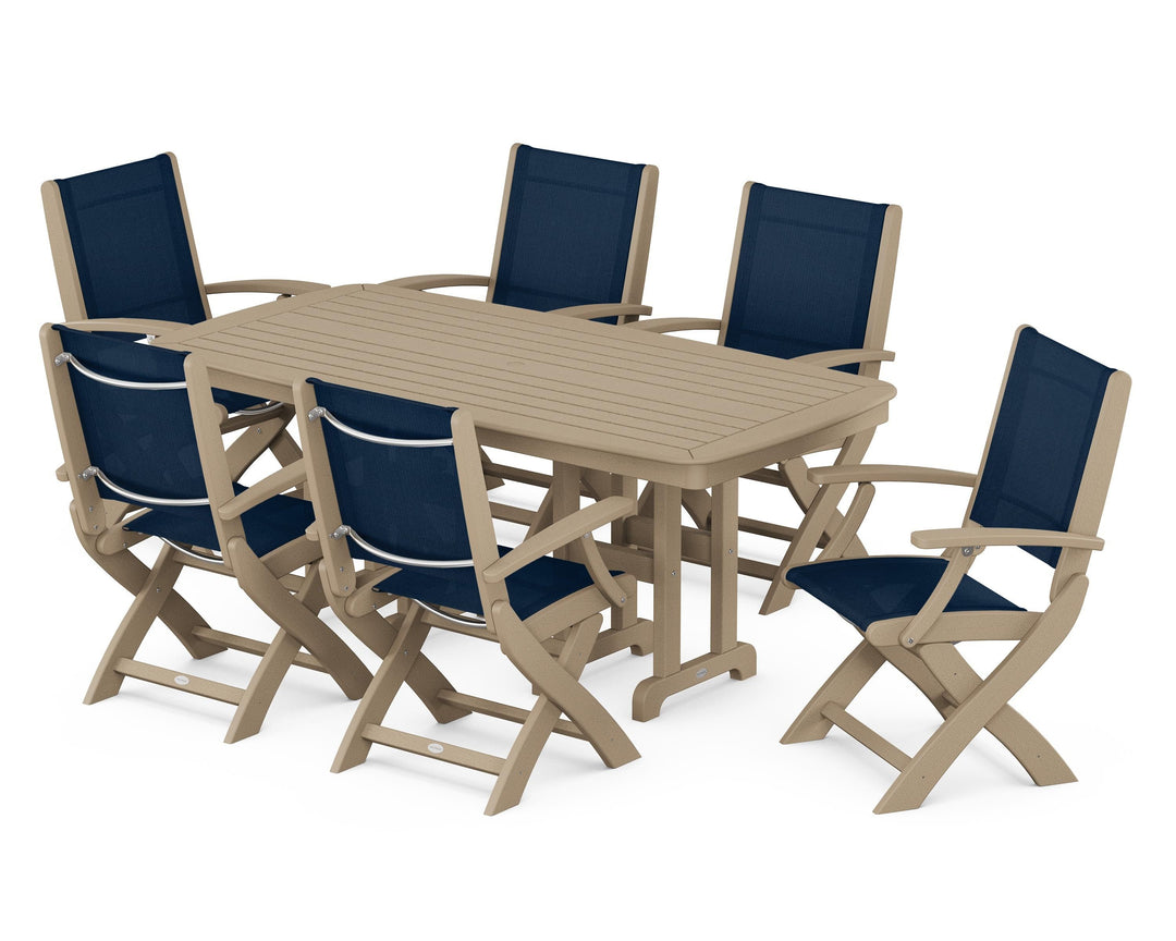 POLYWOOD® Coastal Folding Arm Chair 7-Piece Dining Set