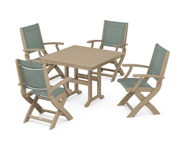 POLYWOOD® Coastal Folding Chair 5-Piece Farmhouse Dining Set