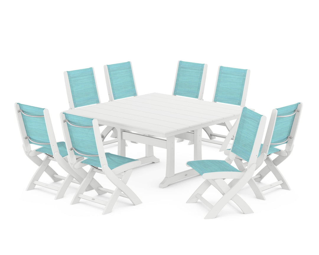 POLYWOOD® Coastal Folding Side Chair 9-Piece Farmhouse Dining Set