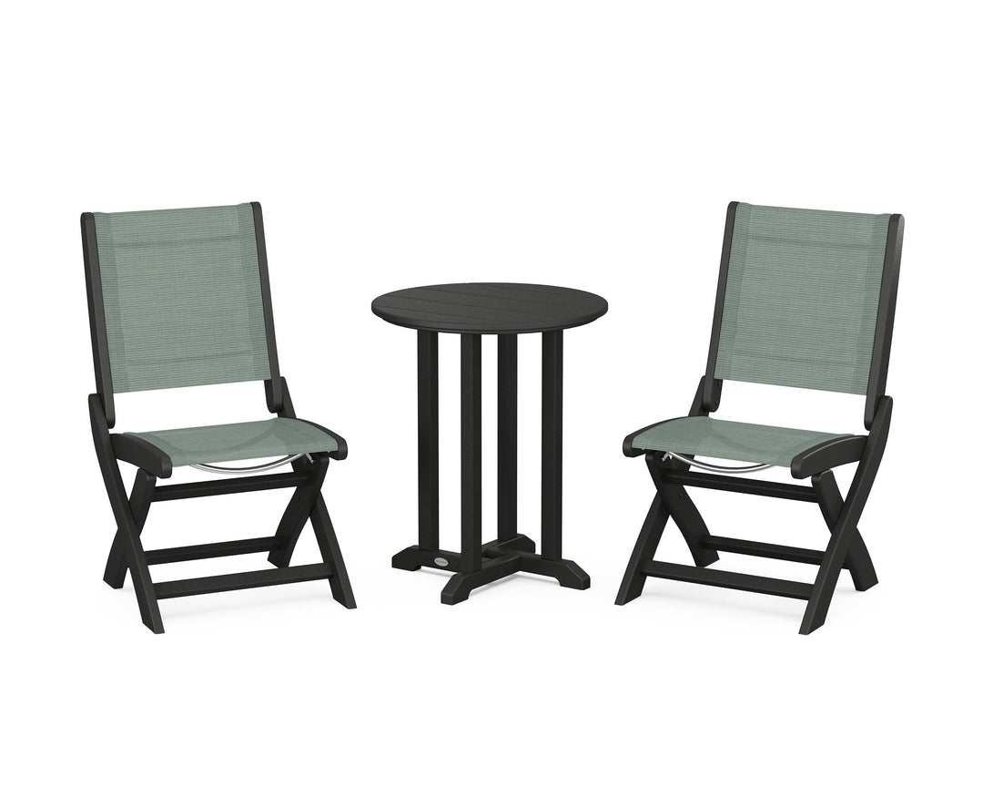 POLYWOOD® Coastal Folding Side Chair 3-Piece Round Bistro Dining Set