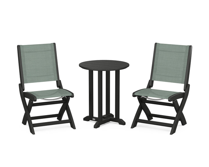 POLYWOOD® Coastal Folding Side Chair 3-Piece Round Bistro Dining Set
