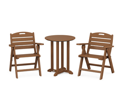 Nautical Folding Lowback Chair 3-Piece Round Bistro Dining Set