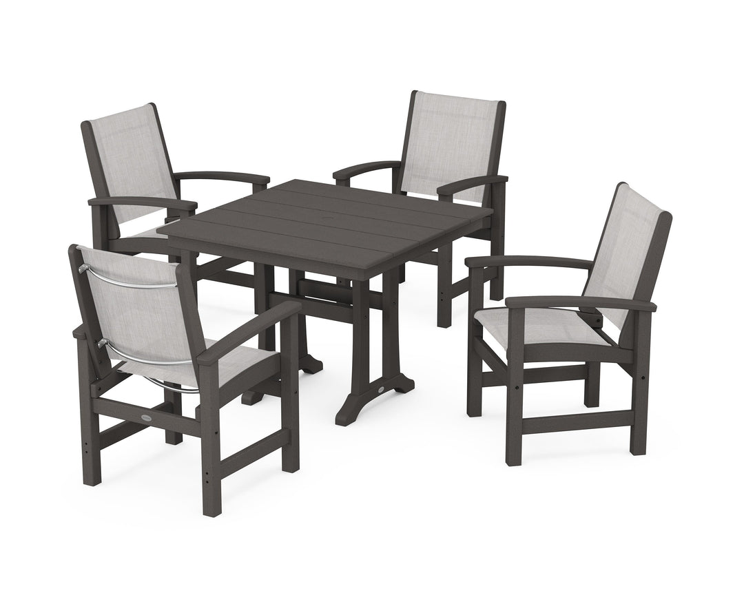 POLYWOOD® Coastal 5-Piece Farmhouse Dining Set With Trestle Legs