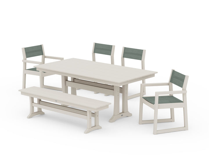 POLYWOOD® EDGE Sling 6-Piece Farmhouse Dining Set With Trestle Legs