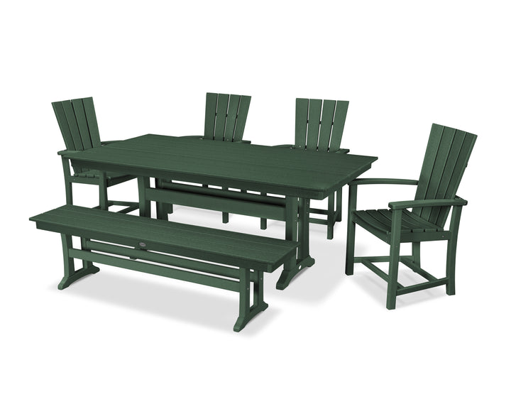 POLYWOOD® Quattro 6-Piece Farmhouse Dining Set with Trestle Legs and Bench
