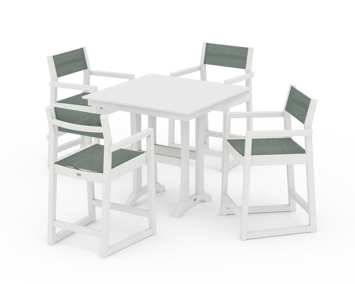 POLYWOOD® EDGE Sling Arm Chair 5-Piece Farmhouse Counter Set with Trestle Legs