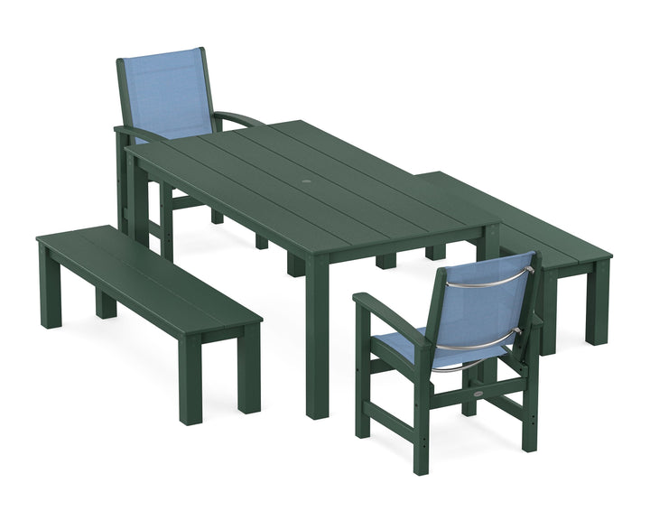 POLYWOOD® Coastal 5-Piece Parsons Dining Set with Benches