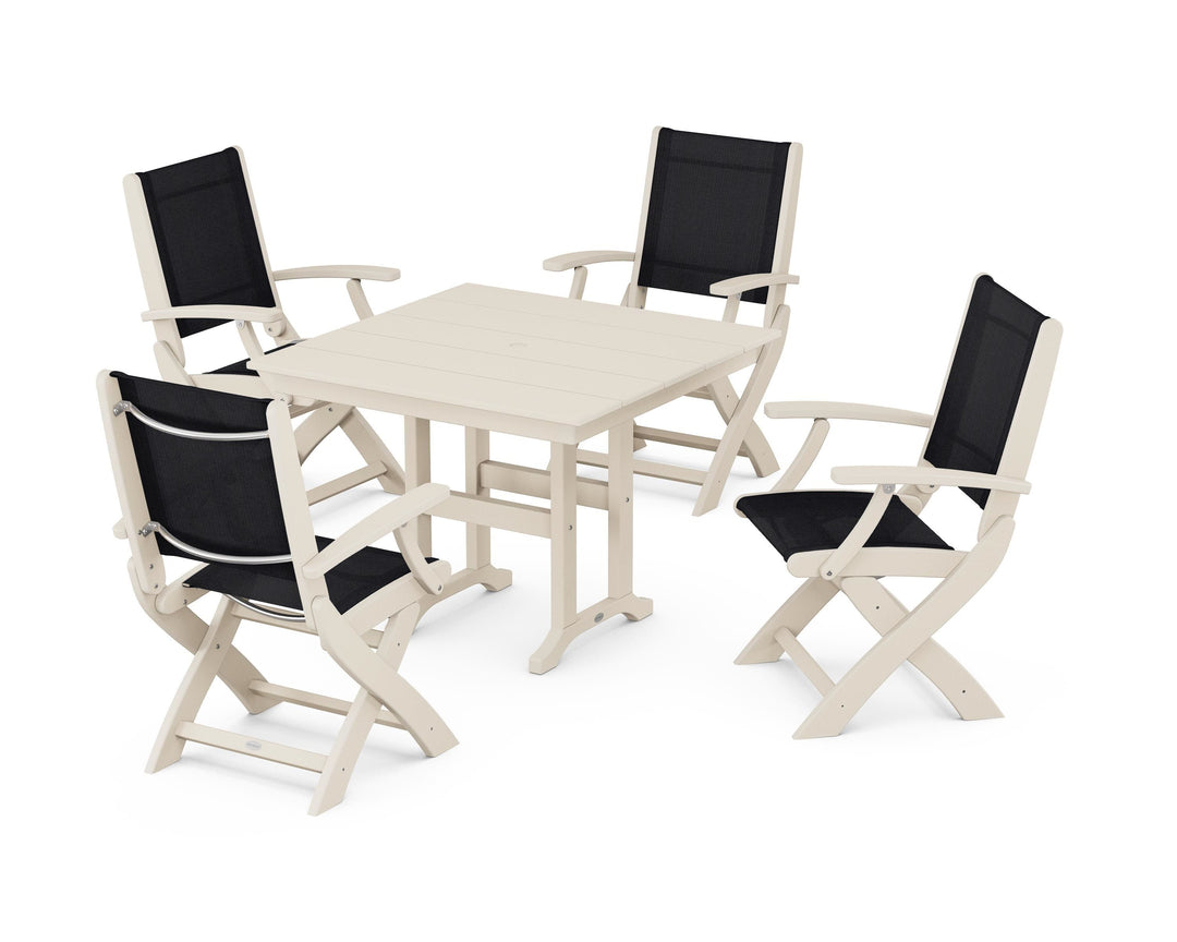 POLYWOOD® Coastal Folding Chair 5-Piece Farmhouse Dining Set