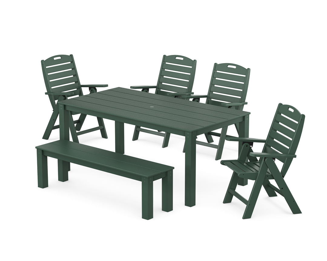 POLYWOOD® Nautical Folding Highback Chair 6-Piece Parsons Dining Set with Bench