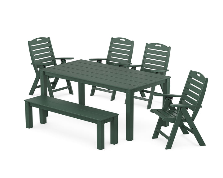 POLYWOOD® Nautical Folding Highback Chair 6-Piece Parsons Dining Set with Bench