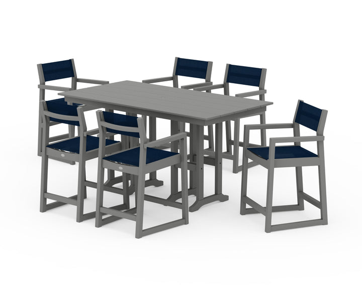 POLYWOOD® EDGE Sling Arm Chair 7-Piece Farmhouse Counter Set